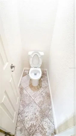 a bathroom with a toilet and a rug