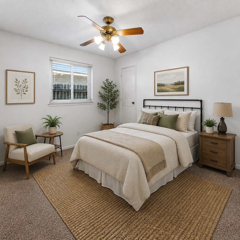 21514 Slippery Creek Lane Spring, TX 77388 - Photo 13 of 17 This youth bedroom is staged in a warm country-modern look, blending soft textures, light furnishings, and playful touches that feel both stylish and age-appropriate. The layout highlights the room’s comfort and functionality, offering plenty of space for rest, study, and play. Bright natural light and clean décor make the room feel cheerful and inviting, helping buyers envision a perfect space for a child or teen.