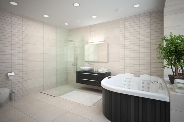 a bathroom with a bathtub sink and toilet