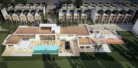 an aerial view of multiple houses