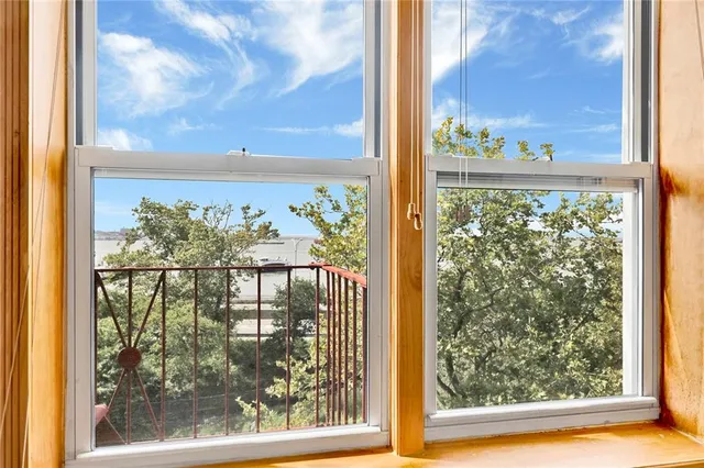 a view of a glass door with a from a glass door