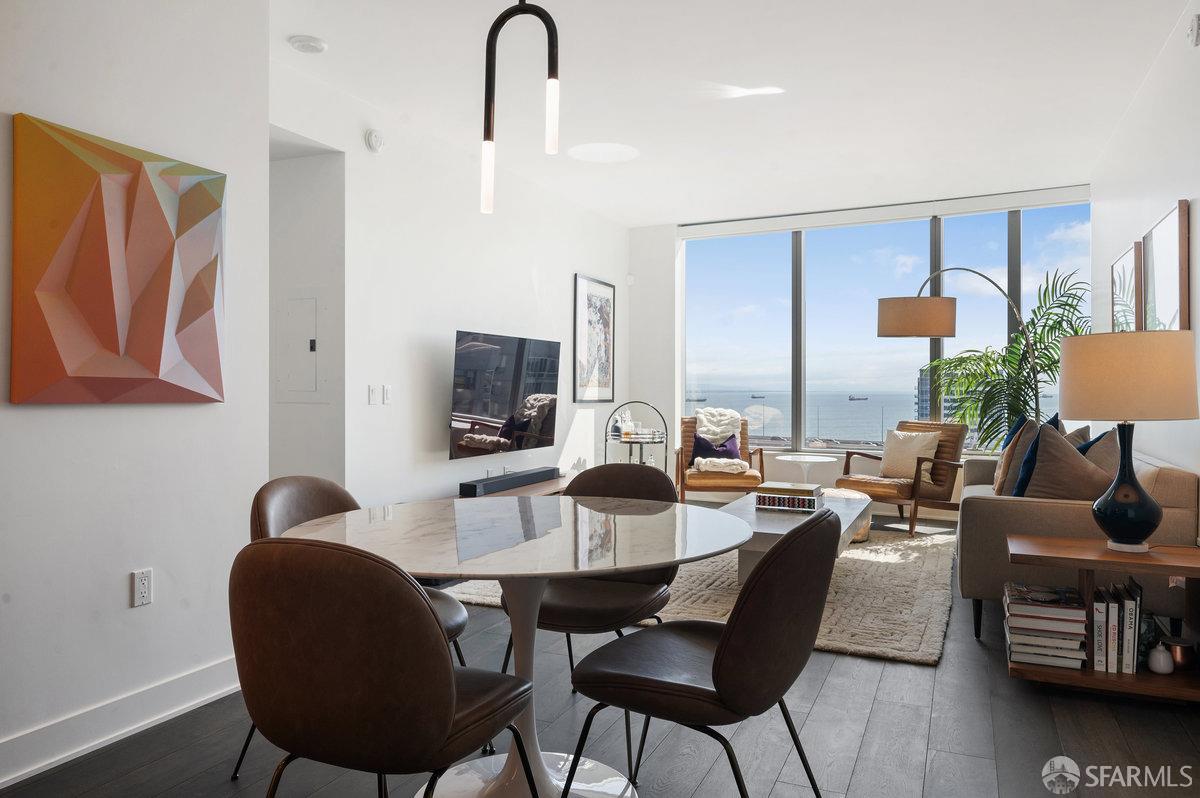 201 Folsom Street, Unit 22F San Francisco, CA 94105 - Photo 8 of 53 a dining room with furniture and wooden floor
