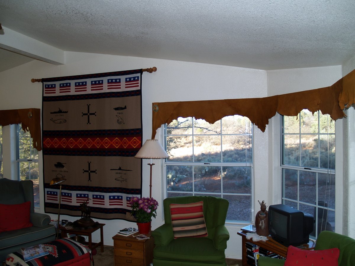 Living Room displaying leather valances