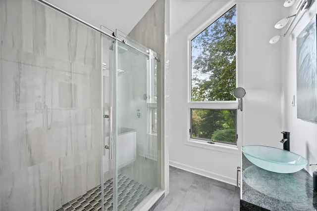 a view of an entryway with a lot of windows