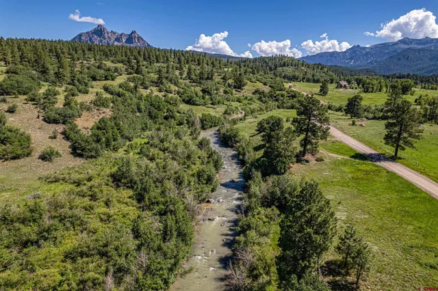 an aerial view of a house with swimming pool and a yard
