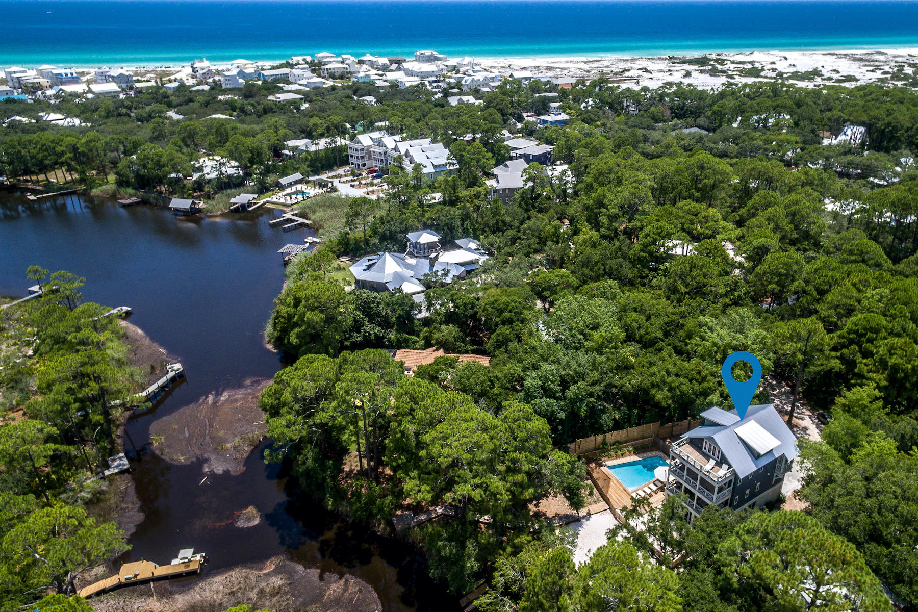 177 Grayton Trail Road Santa Rosa Beach, FL 32459 - Photo 5 of 78 an aerial view of a houses with a yard