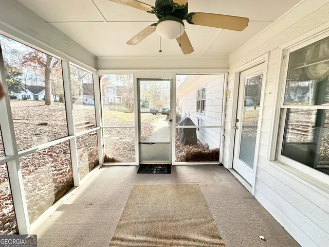 a living room with a large window