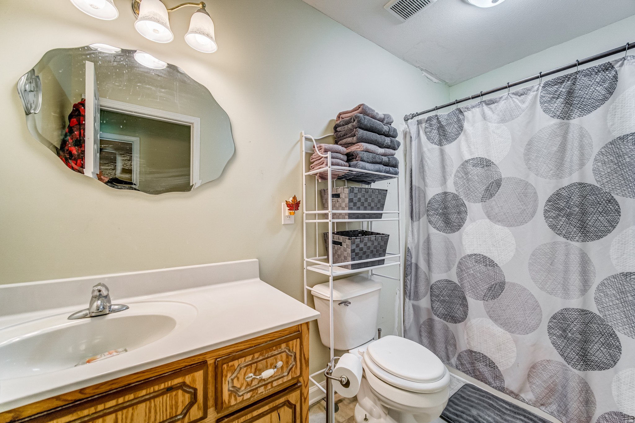 5407 Marion Road Cunningham, TN 37052 - Photo 9 of 35 a bathroom with a sink a mirror a toilet and shower