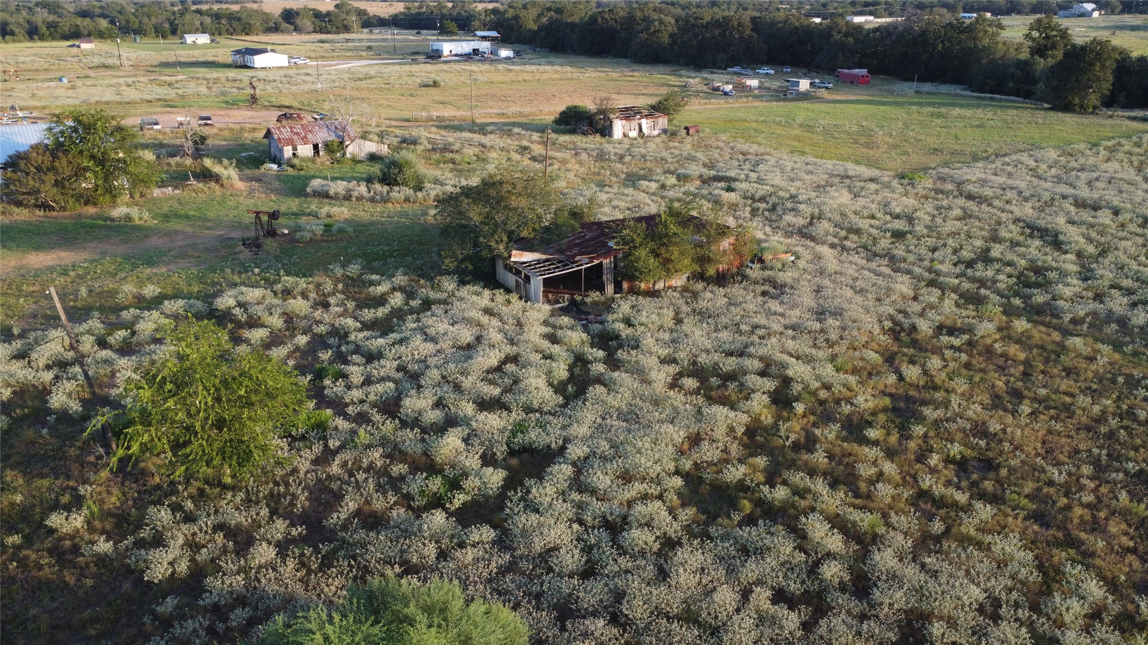 6447 Gander Slough Road Kingsbury, TX 78638 - Photo 11 of 16 A sweeping aerial view reveals rustic outbuildings surrounded by vast fields of wildflowers.