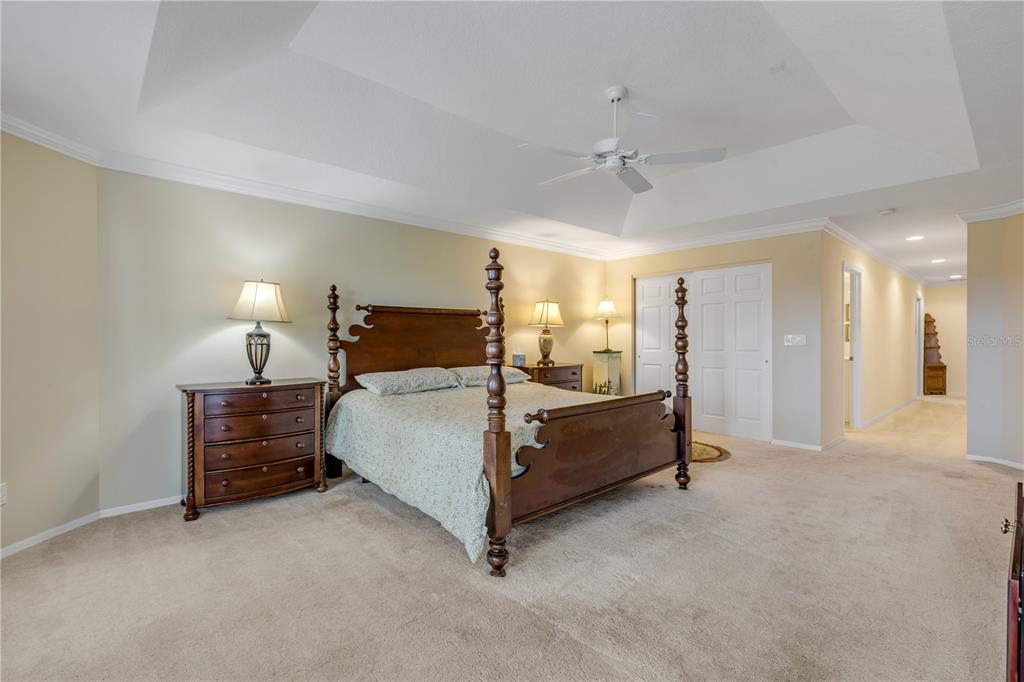1098 Red Maple Way New Smyrna Beach, FL 32168 - Photo 29 of 78 a spacious bedroom with a bed and a chandelier