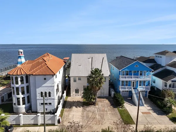 an aerial view of a ocean beach