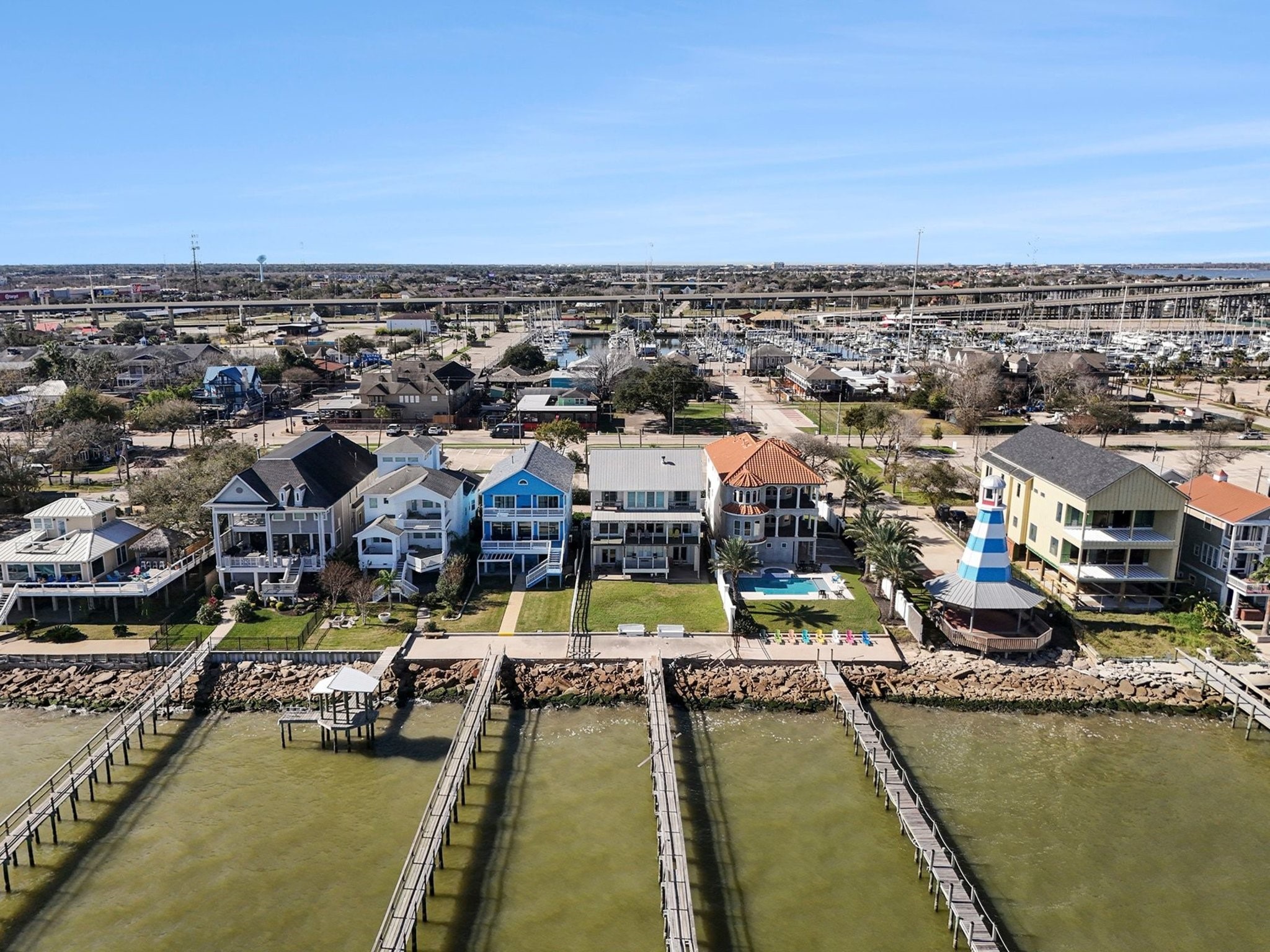 503 Bay Avenue Kemah, TX 77565 - Photo 46 of 47 an aerial view of residential houses with outdoor space and swimming pool
