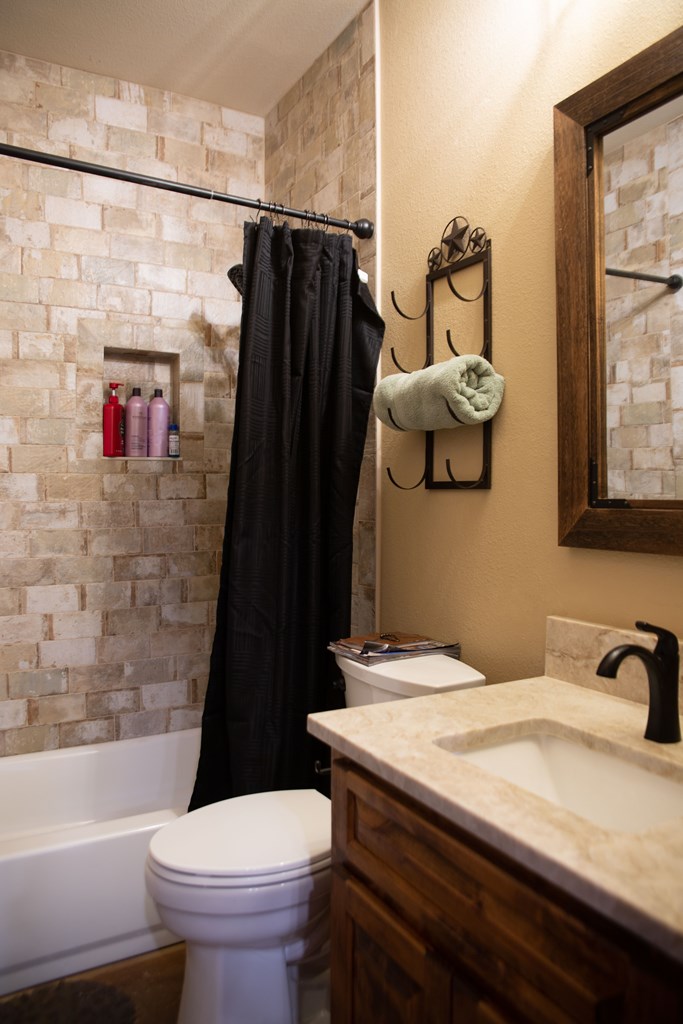 4252 Cypress Mill Road Johnson City, TX 78636 - Photo 17 of 47 a bathroom with a sink toilet and shower