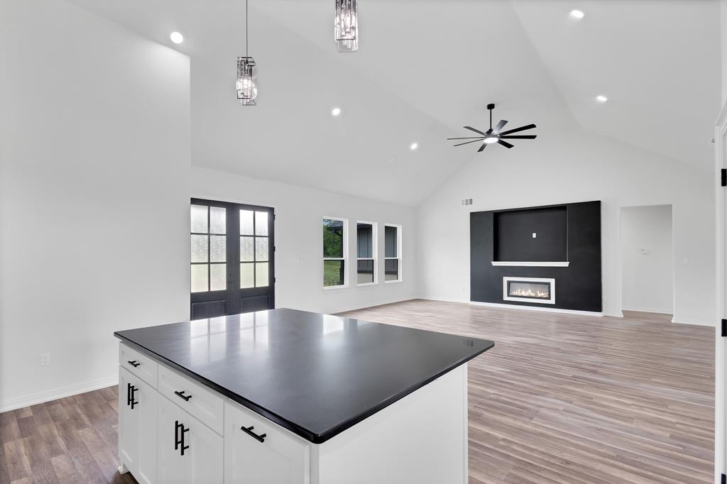 901 Old Maypearl Road Waxahachie, TX 75167 - Photo 5 of 17 Open-concept living space featuring vaulted ceilings, recessed lighting, and wood-look flooring