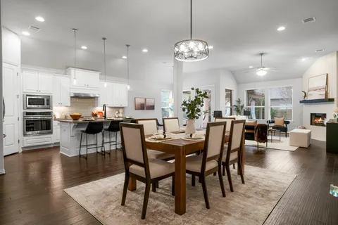 a view of a dining area with furniture