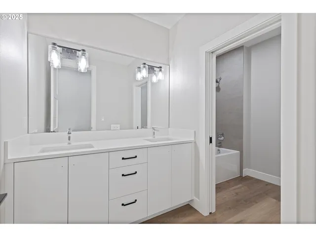 a bathroom with a bathtub