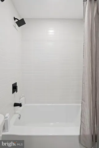 a bathroom with a bathtub