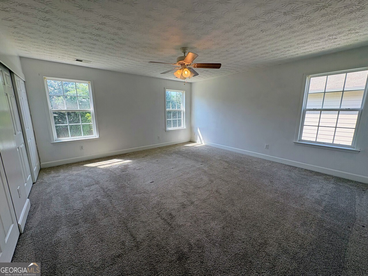 35 Timber Lane Newnan, GA 30265 - Photo 34 of 51 an empty room with windows and chandelier fan