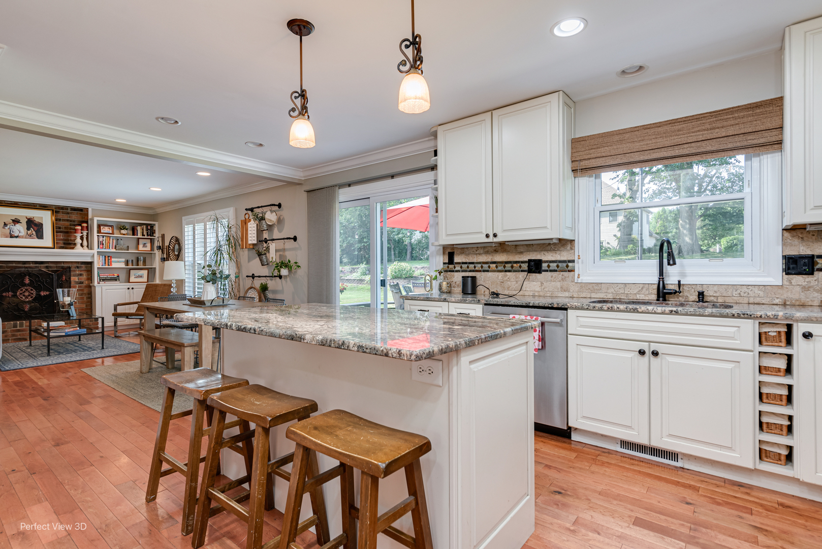 985 West Bauer Road Naperville, IL 60563 - Photo 7 of 26 a kitchen with stainless steel appliances granite countertop a stove top oven a sink dishwasher and white cabinets with wooden floor