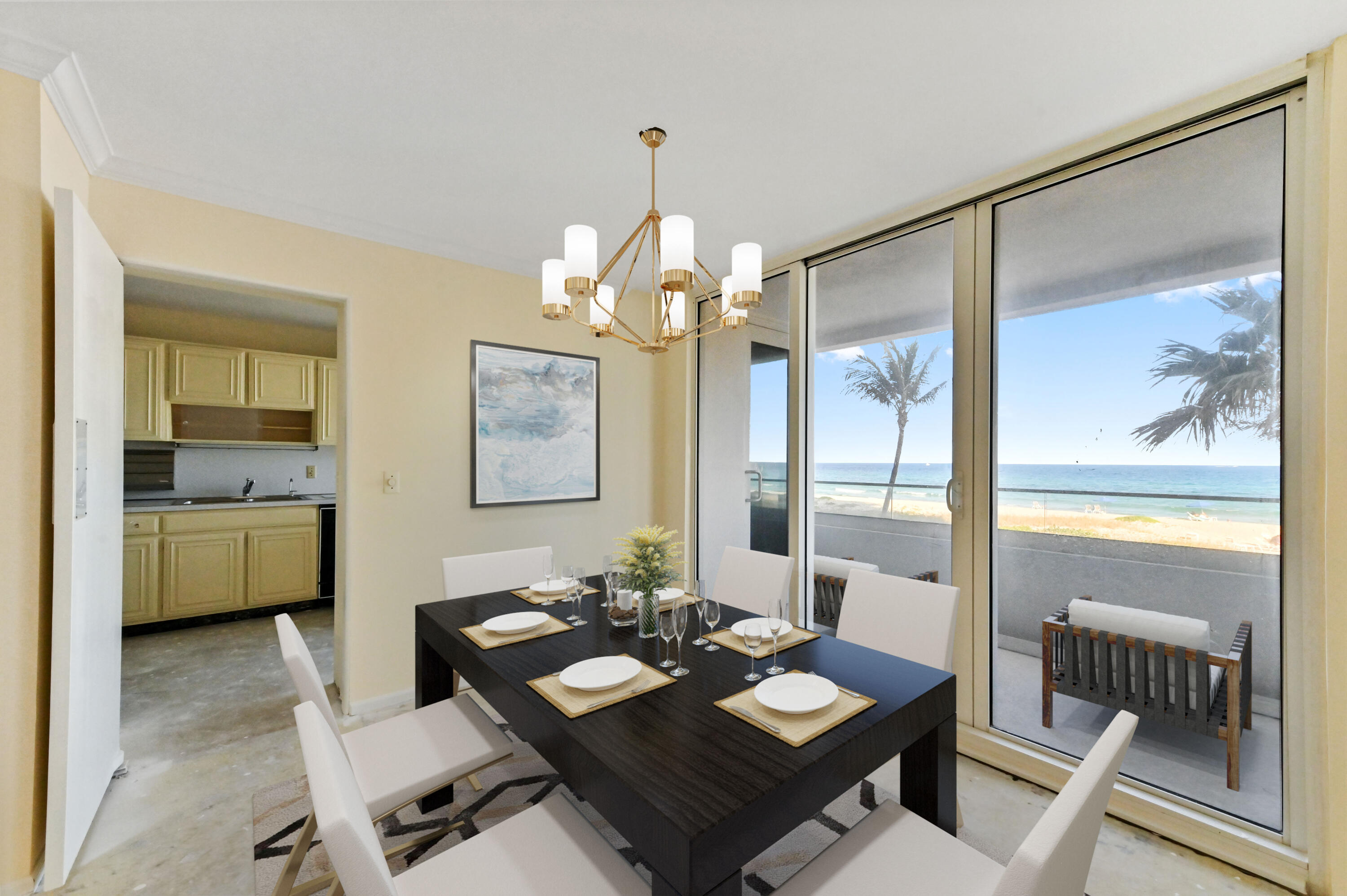 2800 South Ocean Boulevard, Unit 2K Boca Raton, FL 33432 - Photo 8 of 59 a view of a dining room with furniture and a chandelier