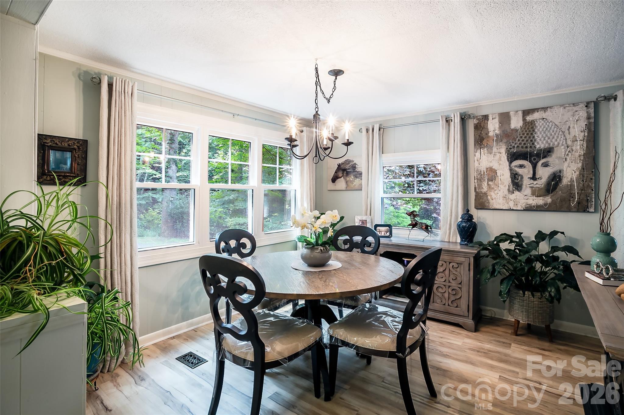 74 Huntley Road Fletcher, NC 28732 - Photo 5 of 45 a dining room with furniture potted plants and wooden floor