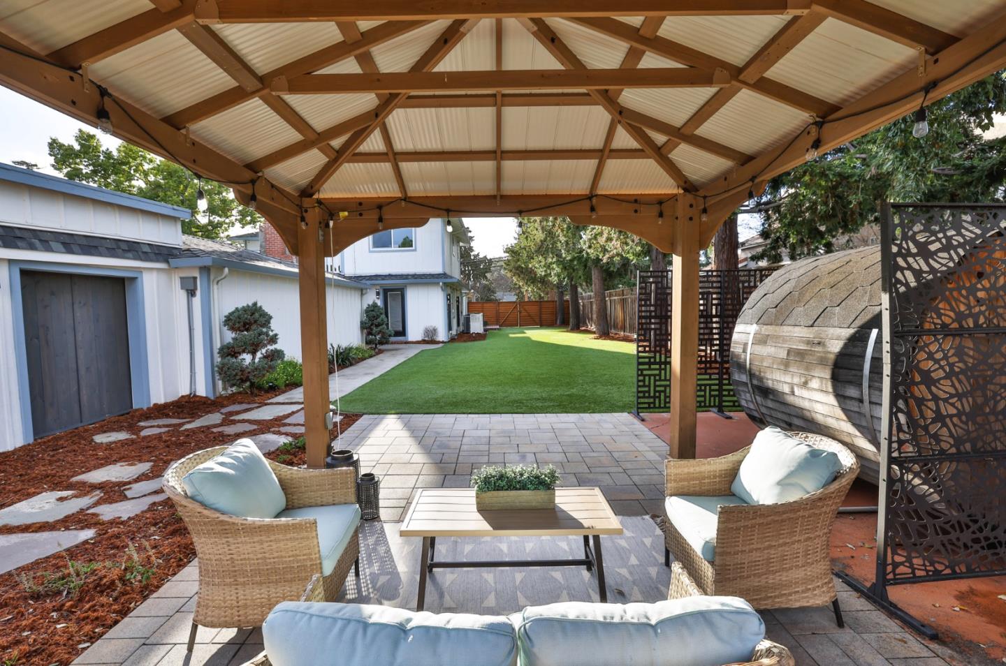 1280 Burrows Road Campbell, CA 95008 - Photo 38 of 47 a view of a patio with couches table and chairs and potted plants