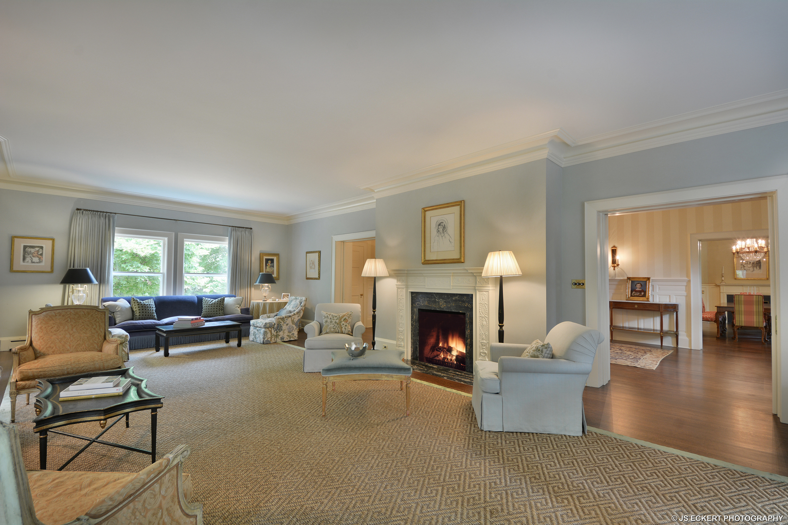 1035 North Sheridan Road Lake Forest, IL 60045 - Photo 10 of 47 a living room with furniture and a fireplace