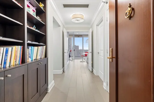 a view of a balcony with city view