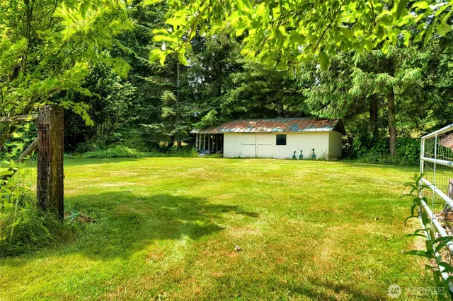 a view of a bench in a garden