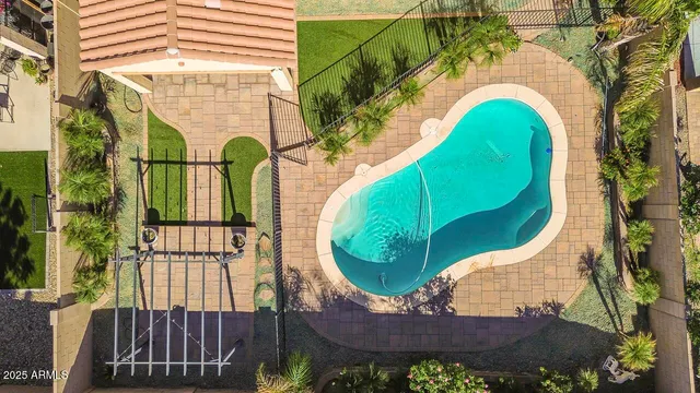an aerial view of a highlighted house