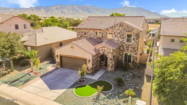 a aerial view of a house with garden