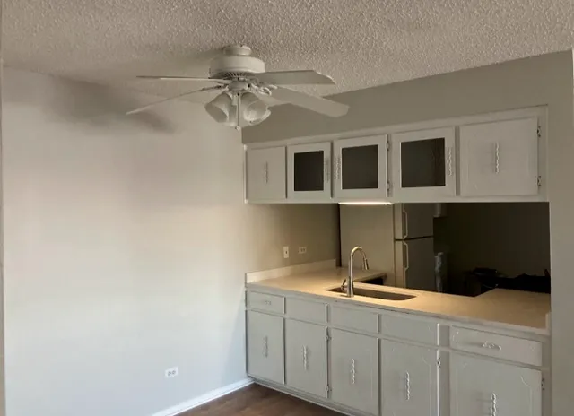 a view of a kitchen from the hallway