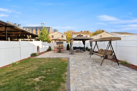 a view of a terrace with chairs