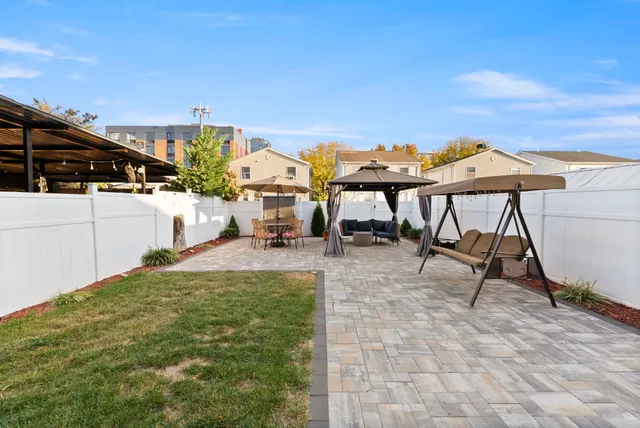 a view of a terrace with chairs