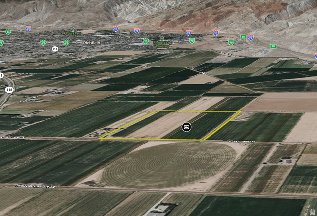 2070 East Tbd Road North Richfield, UT 84701 - Photo 31 of 35 Aerial Map. Depicting the property boundary in relation to surrounding agricultural land and infrastructure