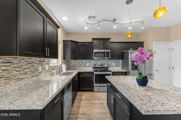 a kitchen with lots of counter top space
