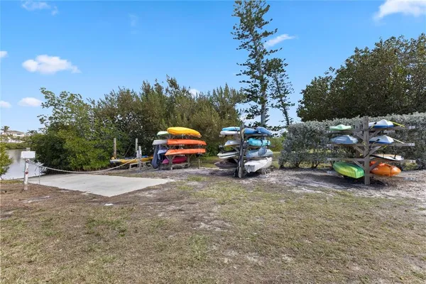 a backyard of a house with lots of green space and lake view