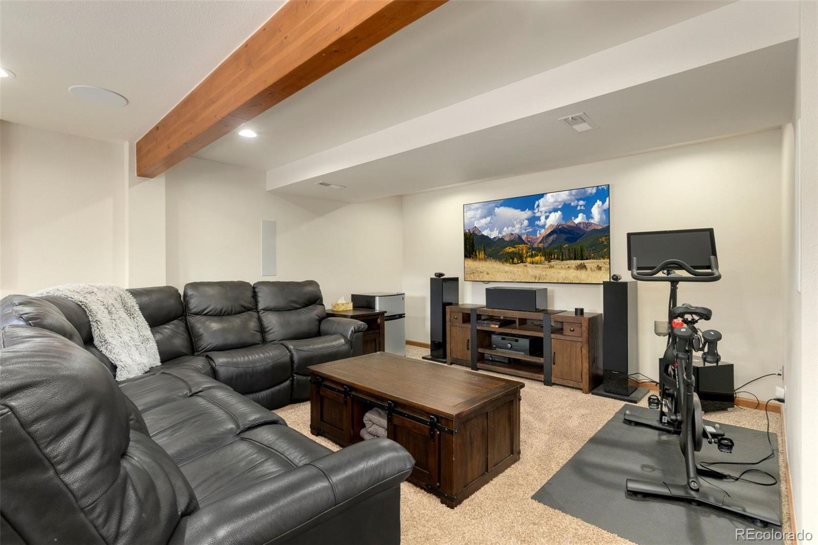 33773 Elk Run Evergreen, CO 80439 - Photo 14 of 35 a living room with furniture a flat screen tv and a fireplace