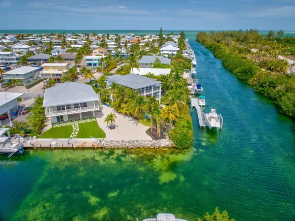 an aerial view of a house with a lake view