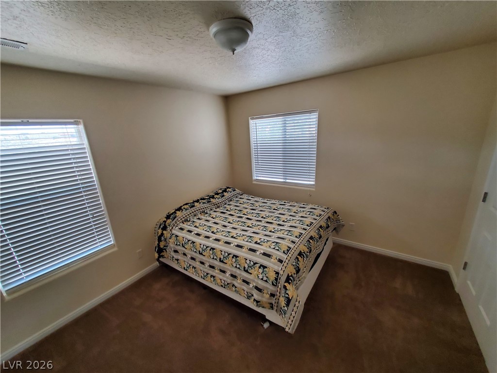 5272 Truman Lane Caliente, NV 89008 - Photo 17 of 43 Bedroom featuring carpet floors, baseboards, multiple windows, and a textured ceiling