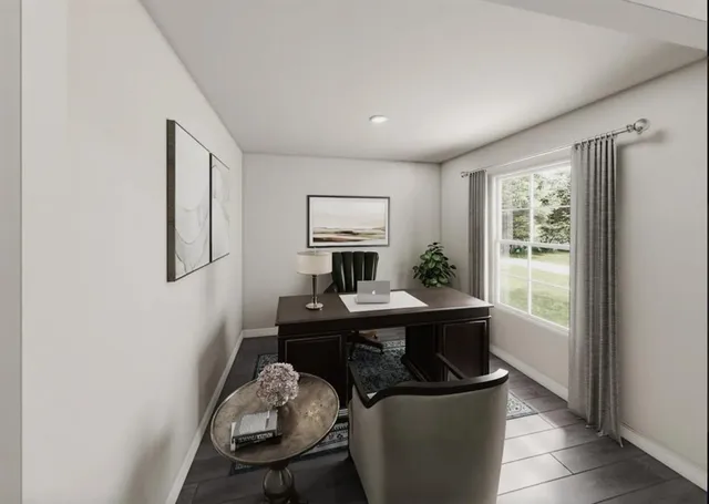 a bedroom with a bed table flowerpot and window