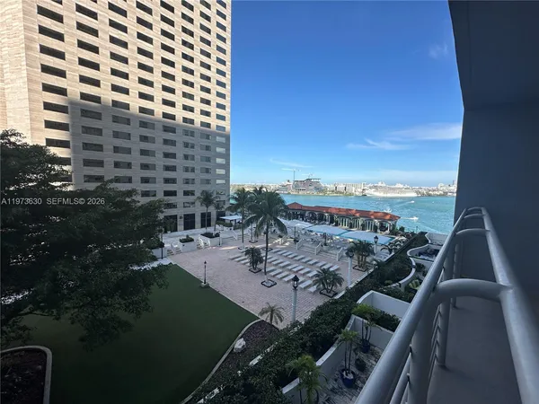 a view of a balcony with an outdoor space