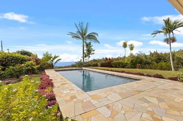 a view of a swimming pool and lounge chair
