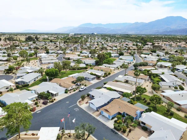an aerial view of a and a yard