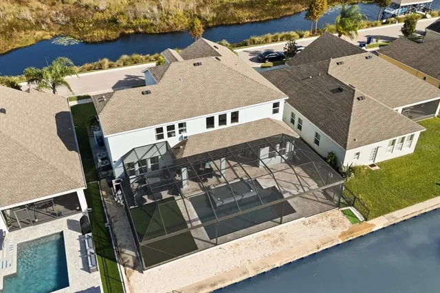 an aerial view of a house