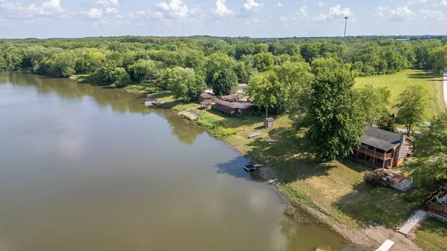 a view of a lake with a house