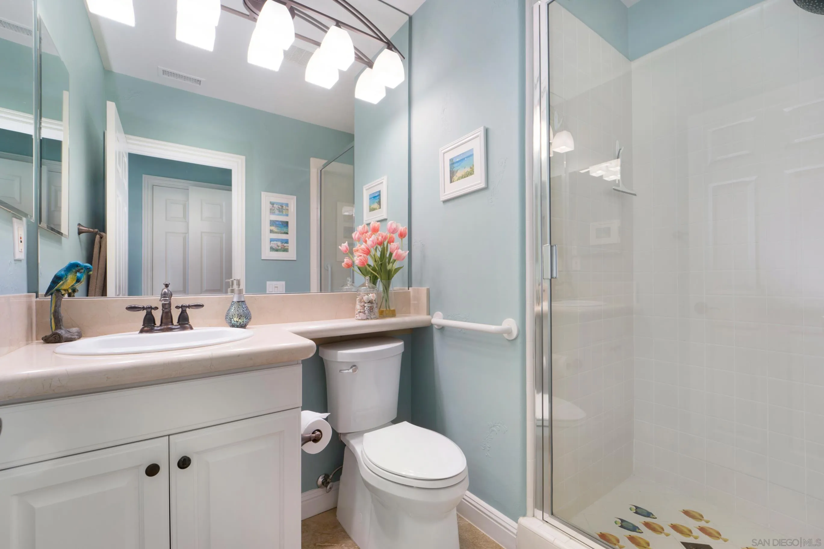 698 Cypress Hills Drive Encinitas, CA 92024 - Photo 39 of 67 a bathroom with a toilet sink and mirror