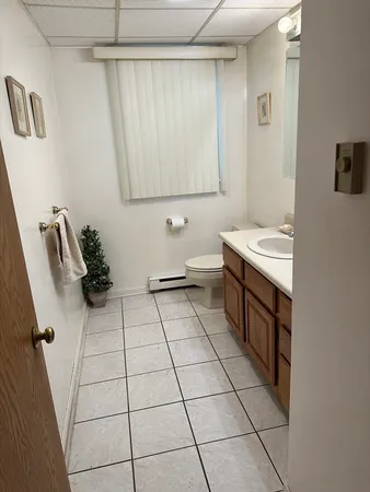 a bathroom with a sink a toilet and mirror