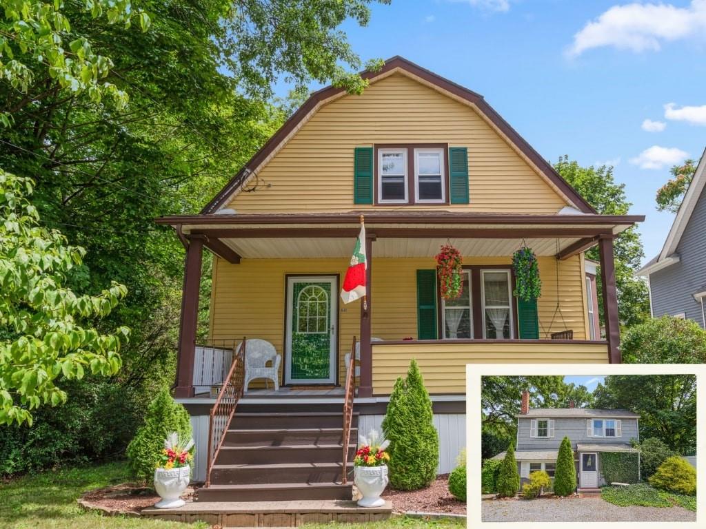 a front view of a house with garden