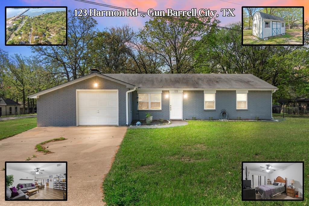 123 Harmon Road Gun Barrel City, TX 75156 - Photo 1 of 36 a front view of a house with a garden and yard